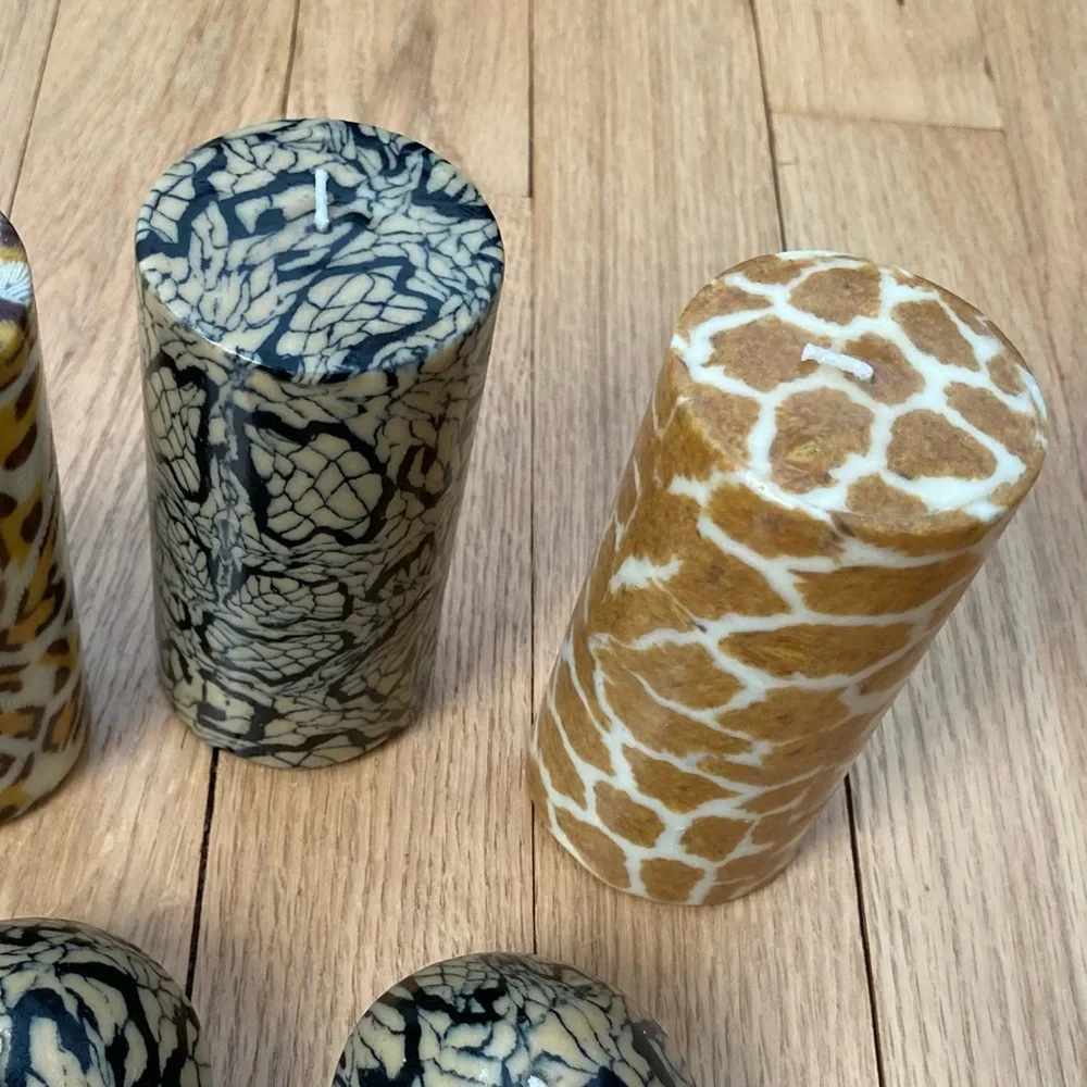 Unscented Animal Print Candles (5) 3 Pillars and 2 mini domes